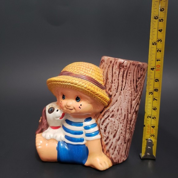 J.S.N.Y Boy Dog Tree 1970ish Figurine Bud Vase ( 4" × 2.25" × 3.75" ) - Picture 9 of 11